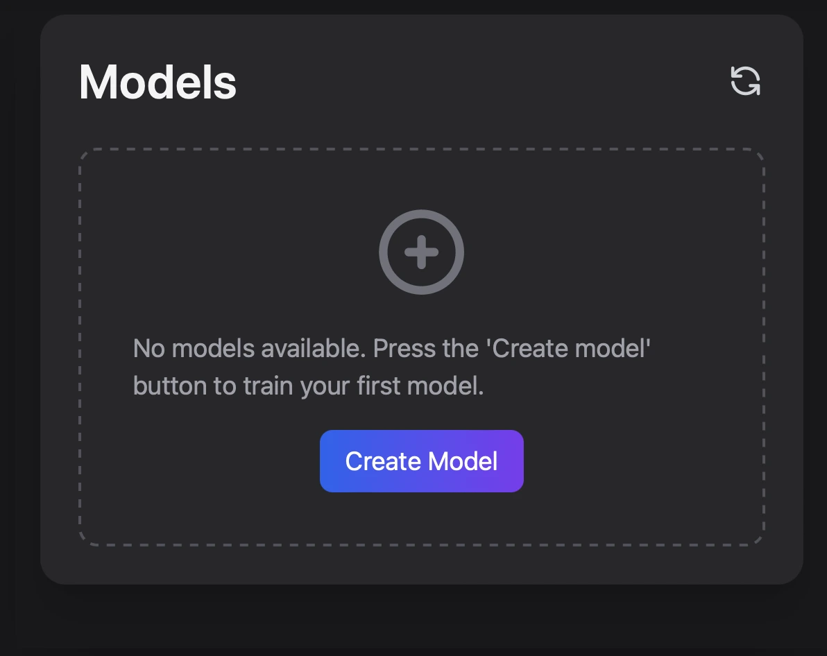 Interface showing Create New Model
